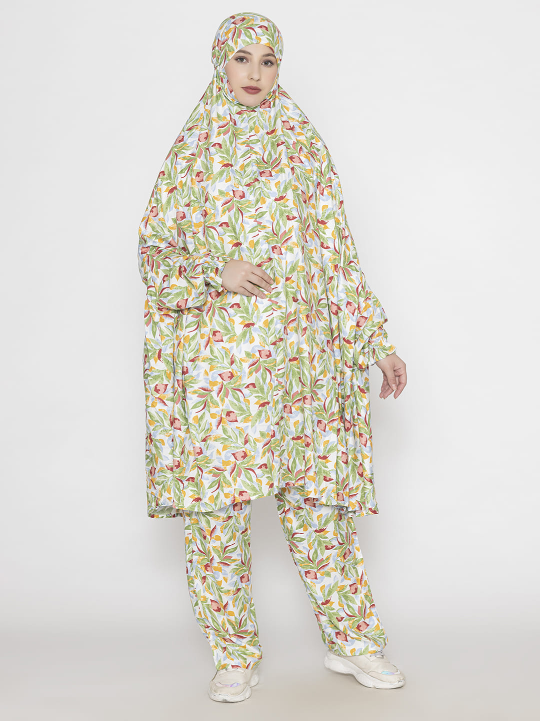 Leaf Print Co-ords Set Green Crimson