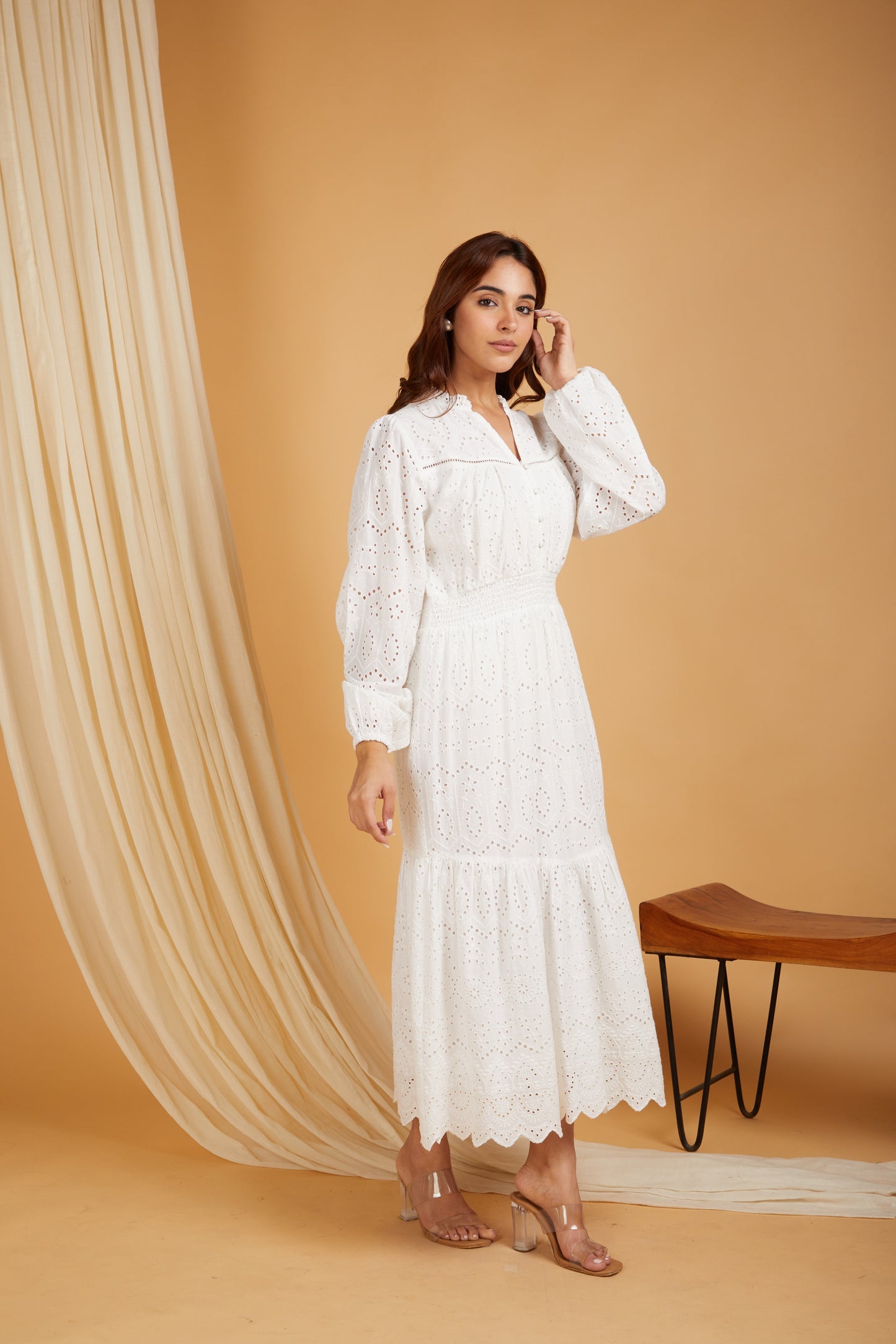 Premium Cotton Broadries Cotton Maxi Dress with lining