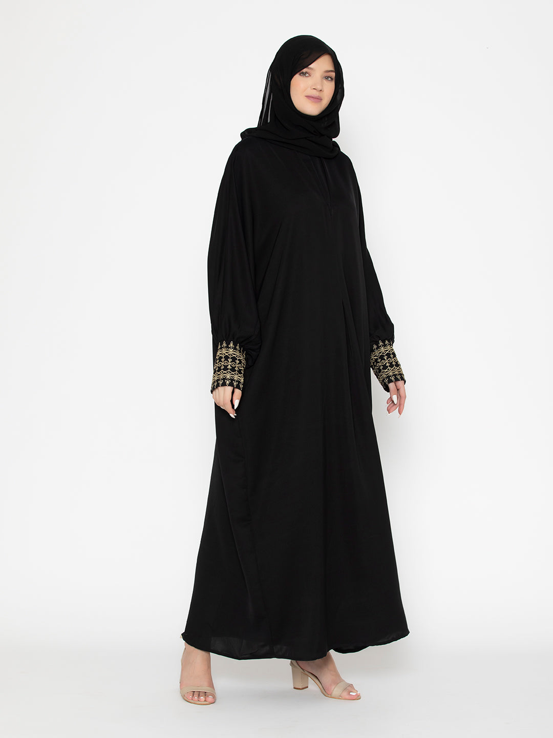 Embroidered Cuff Abaya With Scarf