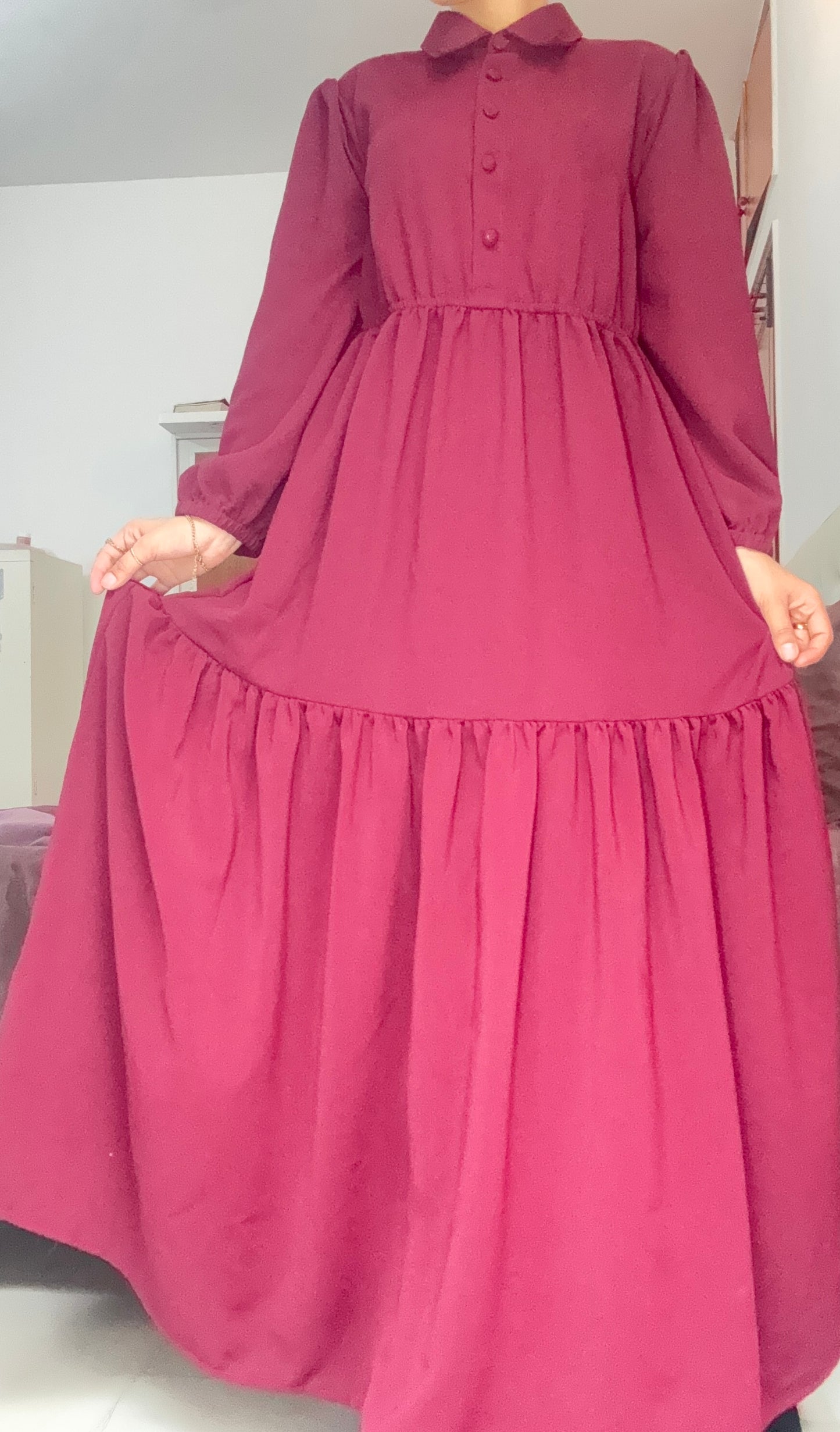 Graceful Tiered Maxi Dress – Deep Maroon