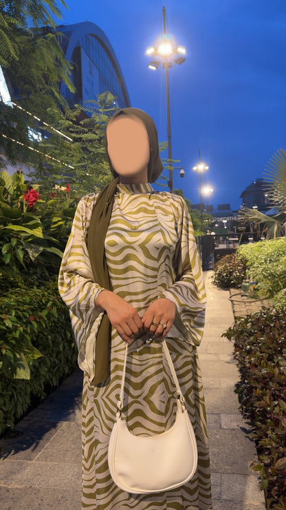 Olive Wave Modest Maxi Dress