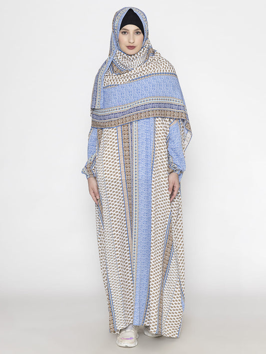 Royal Print Prayer Gown Mixed Blue