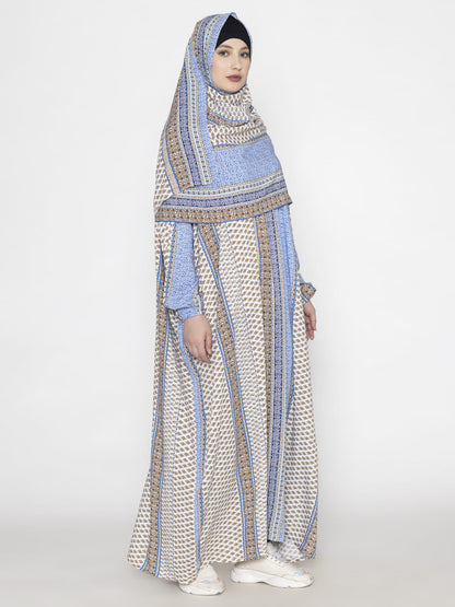 Royal Print Prayer Gown Mixed Blue