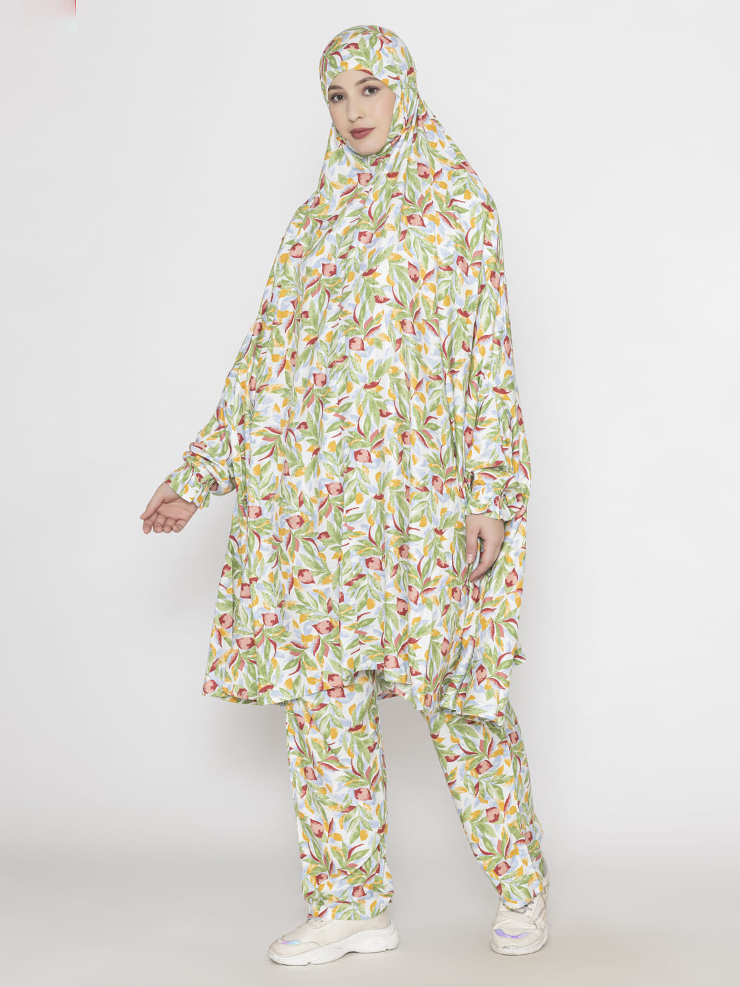 Leaf Print Co-ords Set Green Crimson