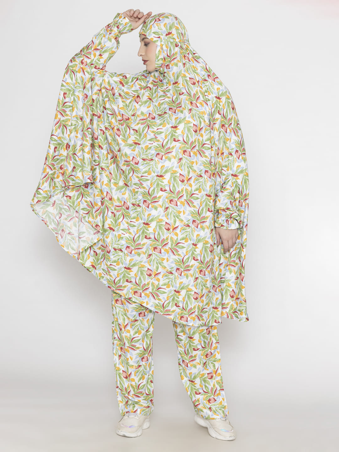 Leaf Print Co-ords Set Green Crimson