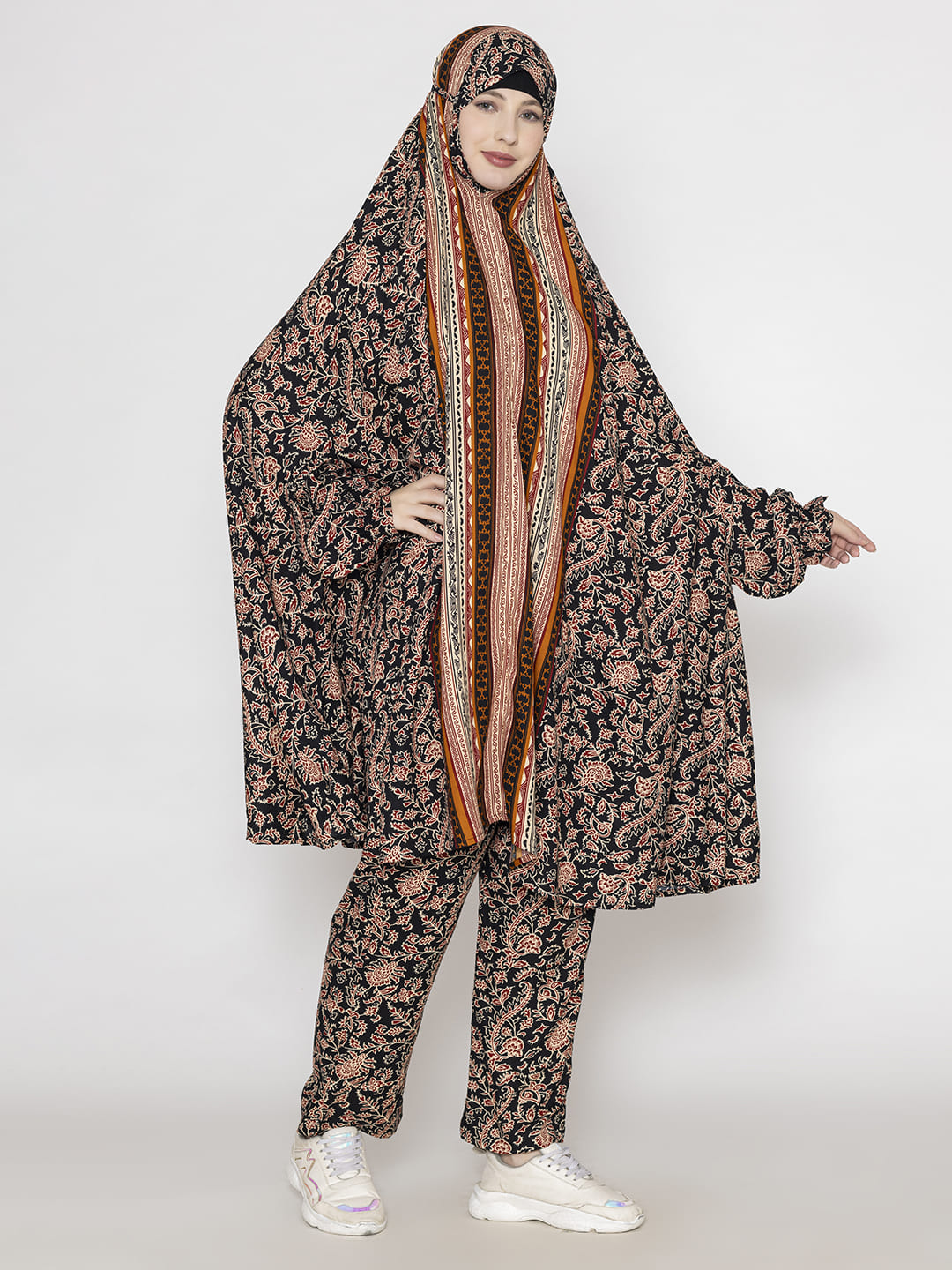 Floral Print Co-ords Set Panel Brown