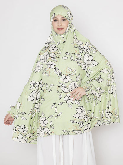 Leaf Print Namaz Makhna with Elasticated Sleeves