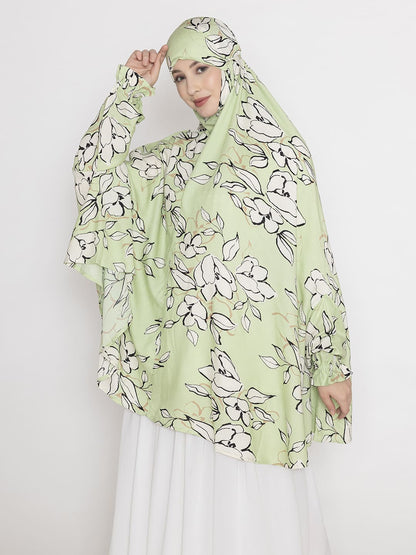 Leaf Print Namaz Makhna with Elasticated Sleeves