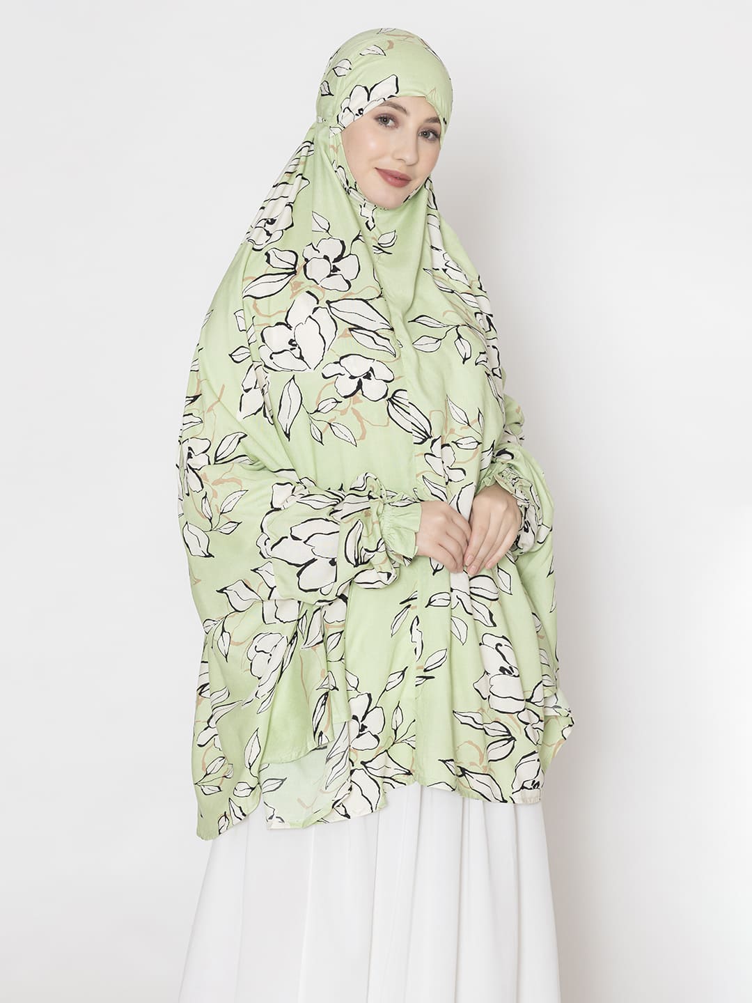 Leaf Print Namaz Makhna with Elasticated Sleeves
