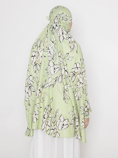 Leaf Print Namaz Makhna with Elasticated Sleeves