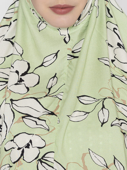 Leaf Print Namaz Makhna with Elasticated Sleeves