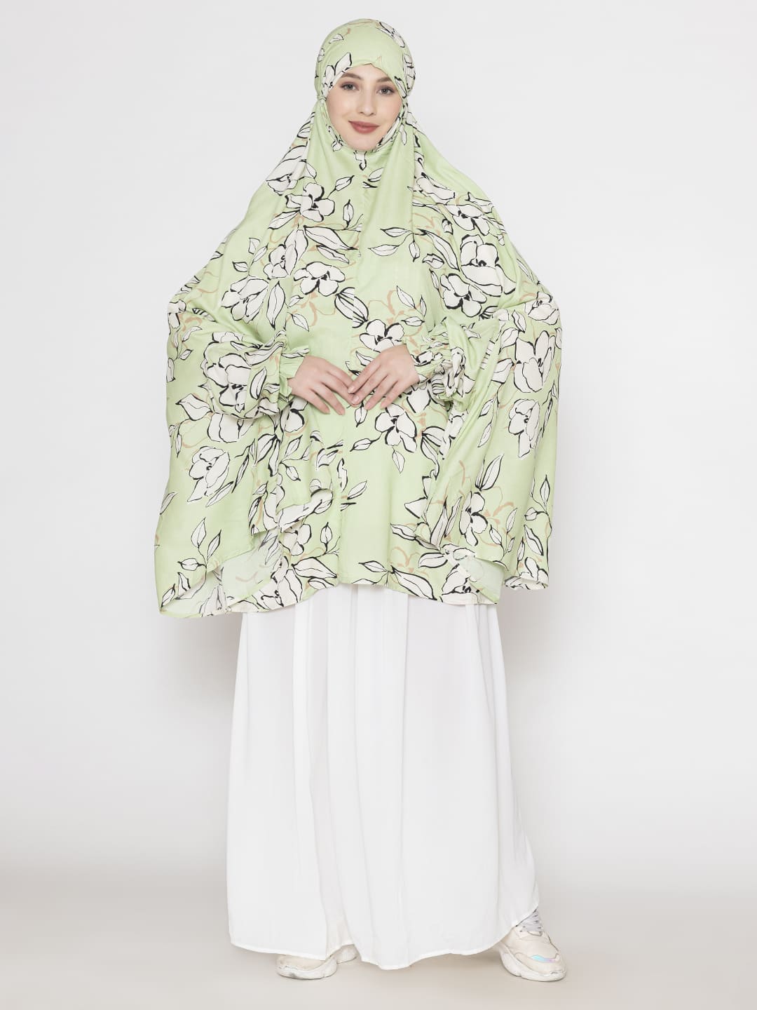 Leaf Print Namaz Makhna with Elasticated Sleeves