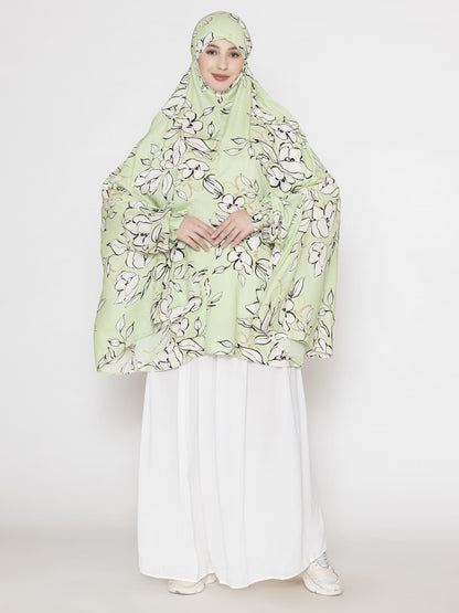 Leaf Print Namaz Makhna with Elasticated Sleeves