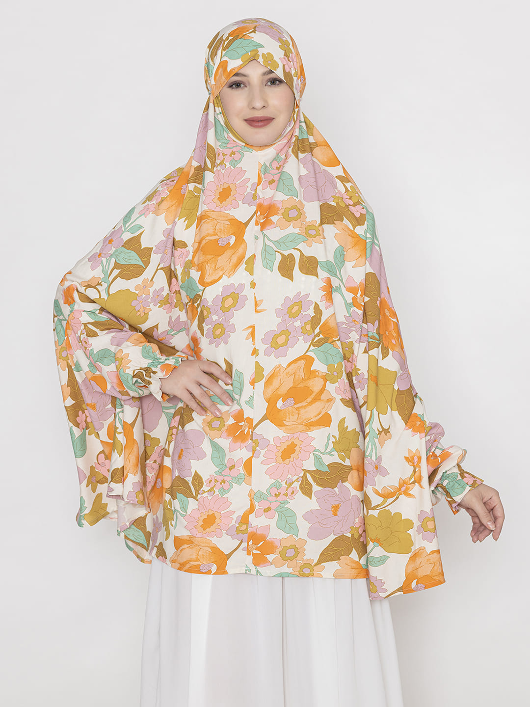 Floral Multi Print  Premium Viscose Namaz Makhna with Elasticated Sleeves