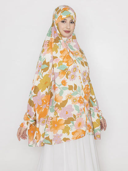 Floral Multi Print  Premium Viscose Namaz Makhna with Elasticated Sleeves