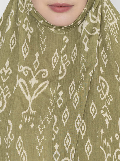 Classic Print Namaz Dupatta Olive Green