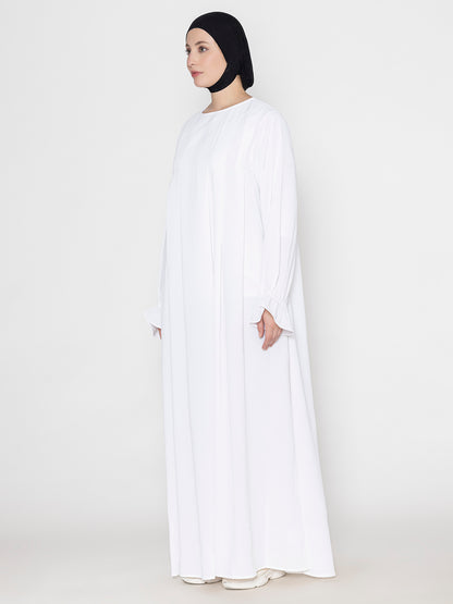 Front Pleated Round Neck Abaya
