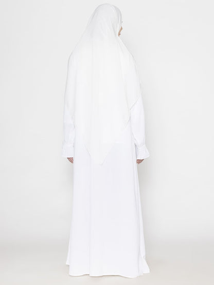 Pleated Abaya With Elasticated Sleeves & Hijab Scarf White
