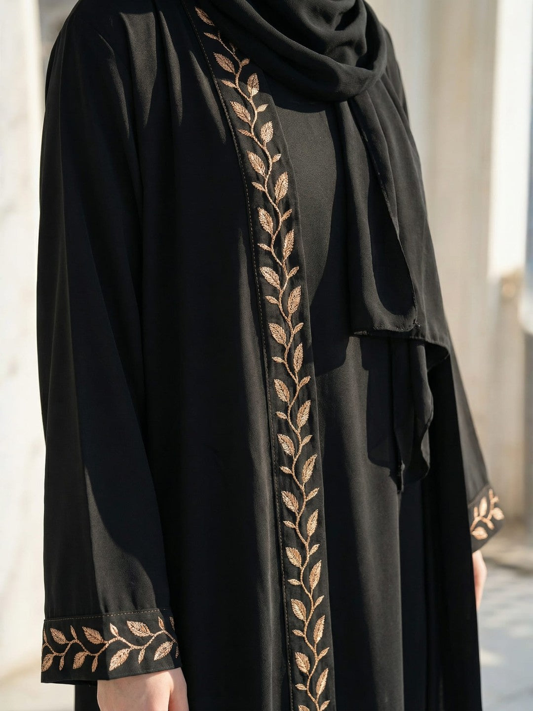 Embroidered Abaya Set with Matching Hijab & Inner Slip