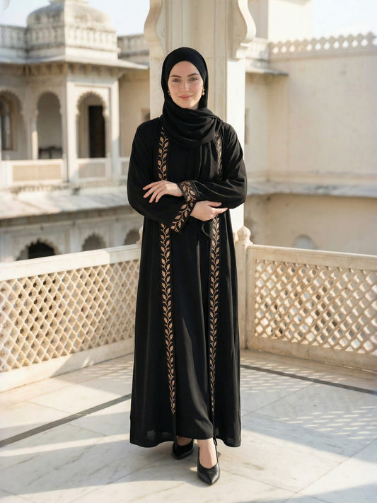 Embroidered Abaya Set with Matching Hijab & Inner Slip