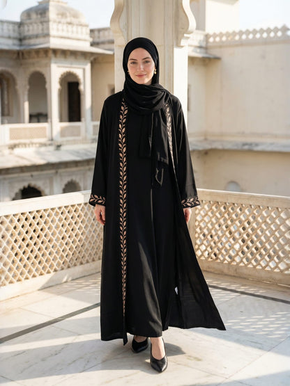 Embroidered Abaya Set with Matching Hijab & Inner Slip