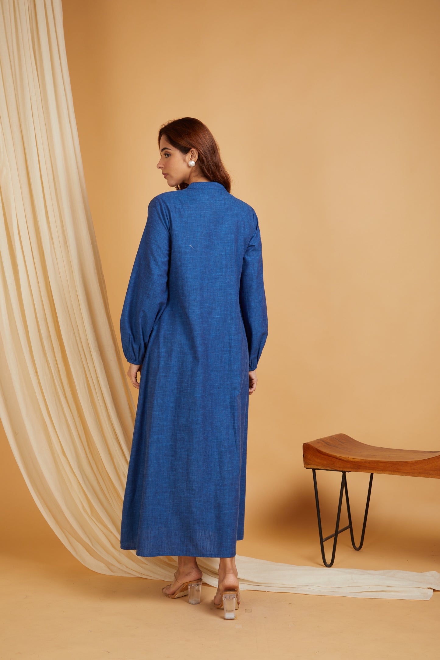 Cotton Linen Women A-Line Maxi Dress