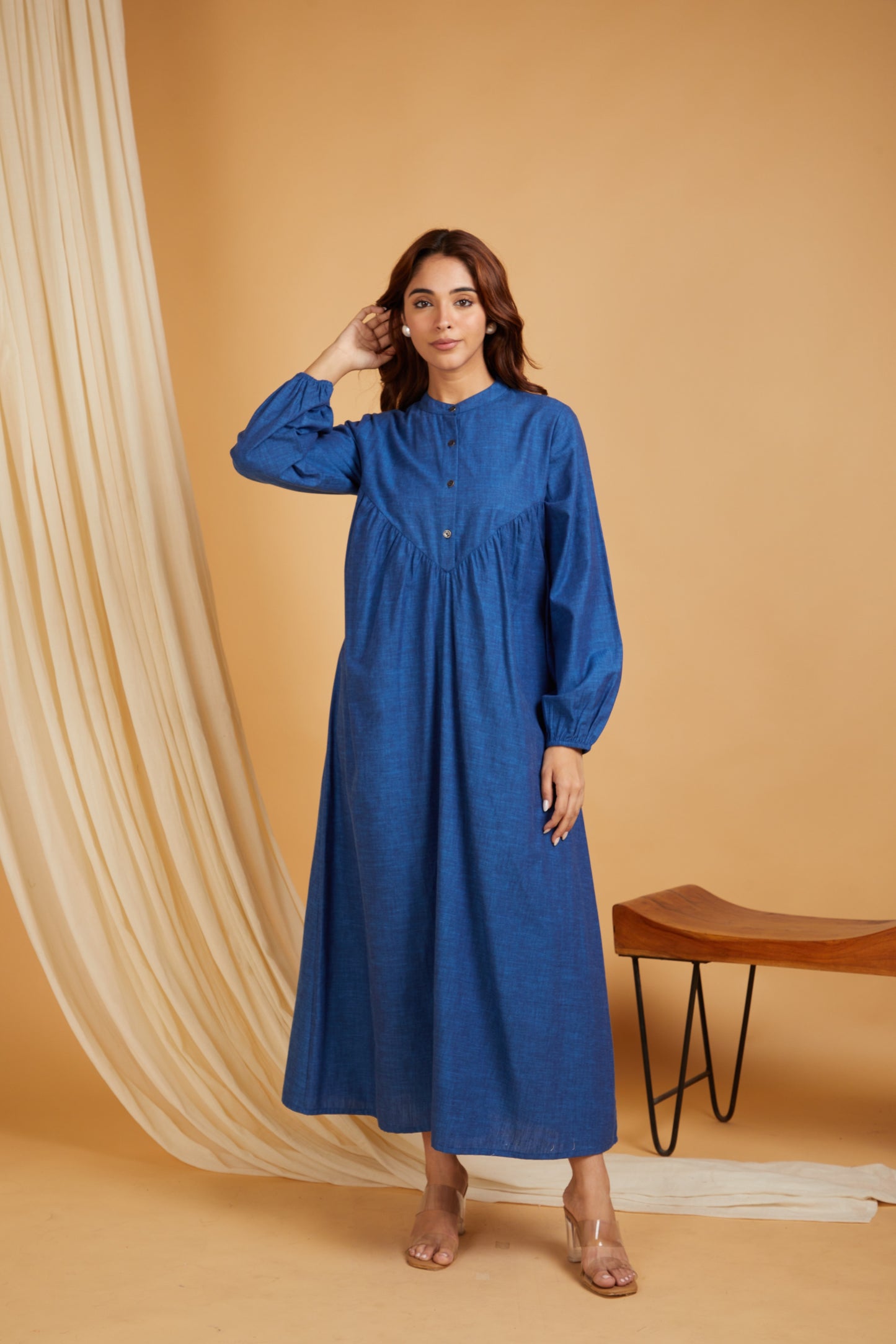 Cotton Linen Women A-Line Maxi Dress