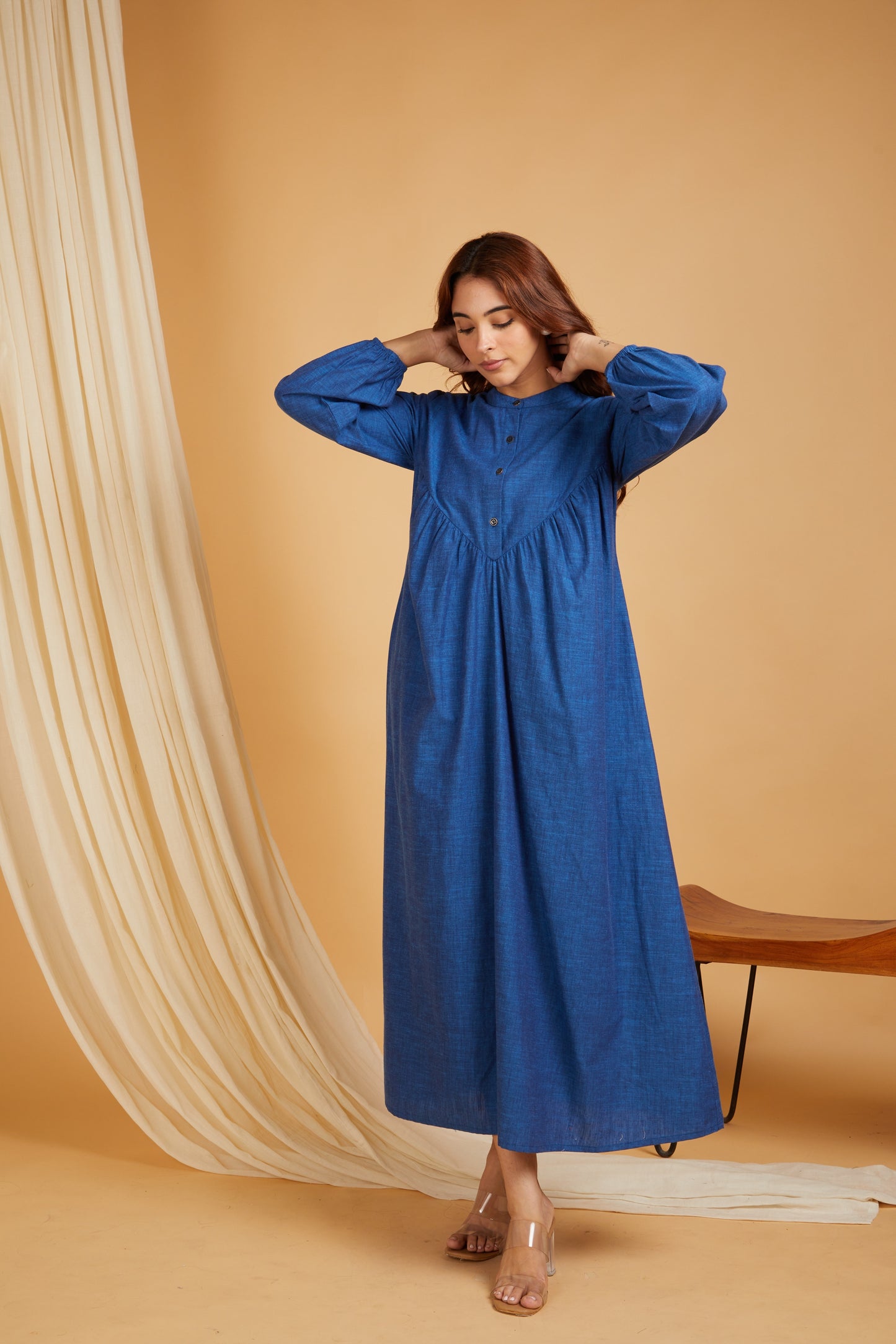 Cotton Linen Women A-Line Maxi Dress