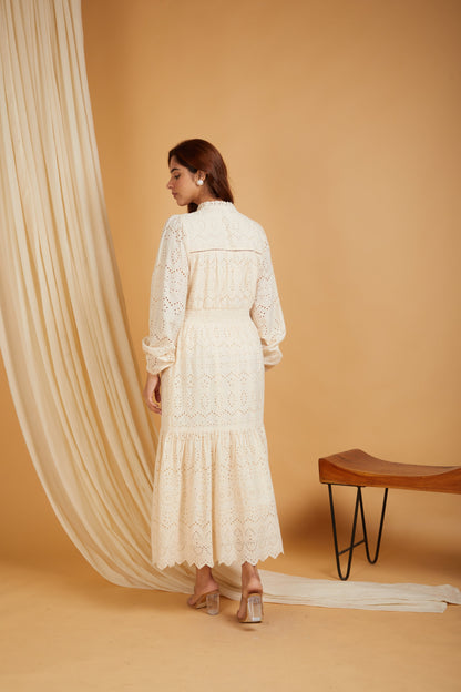 Premium Cotton Broadries Women's A-Line Maxi Dress with Lining