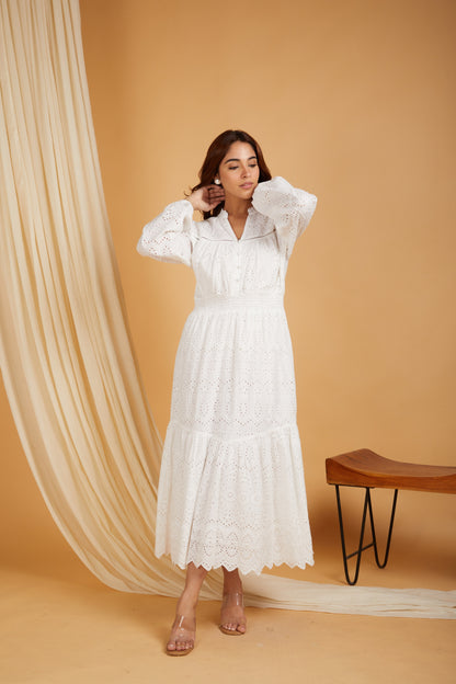 Premium Cotton Broadries Cotton Maxi Dress with lining