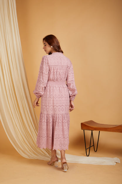 Women Self Design Cotton A-Line Maxi Dress with lining