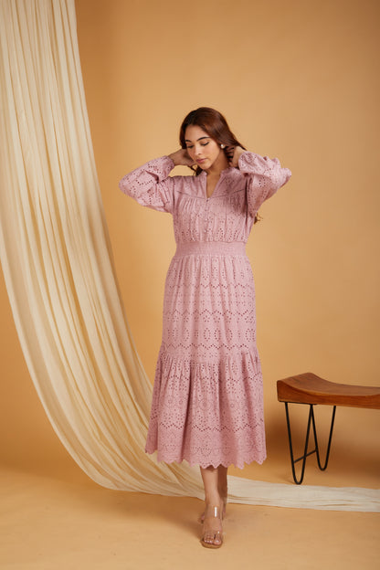 Women Self Design Cotton A-Line Maxi Dress with lining