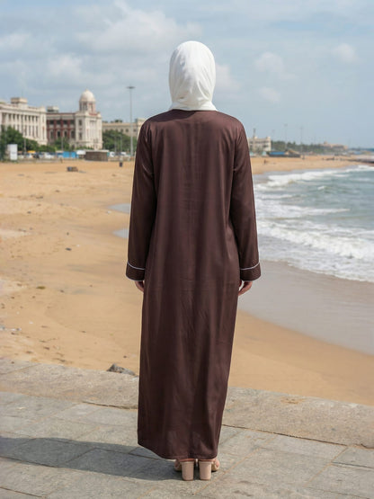 Minimalist Brown Abaya with Contrast Piping