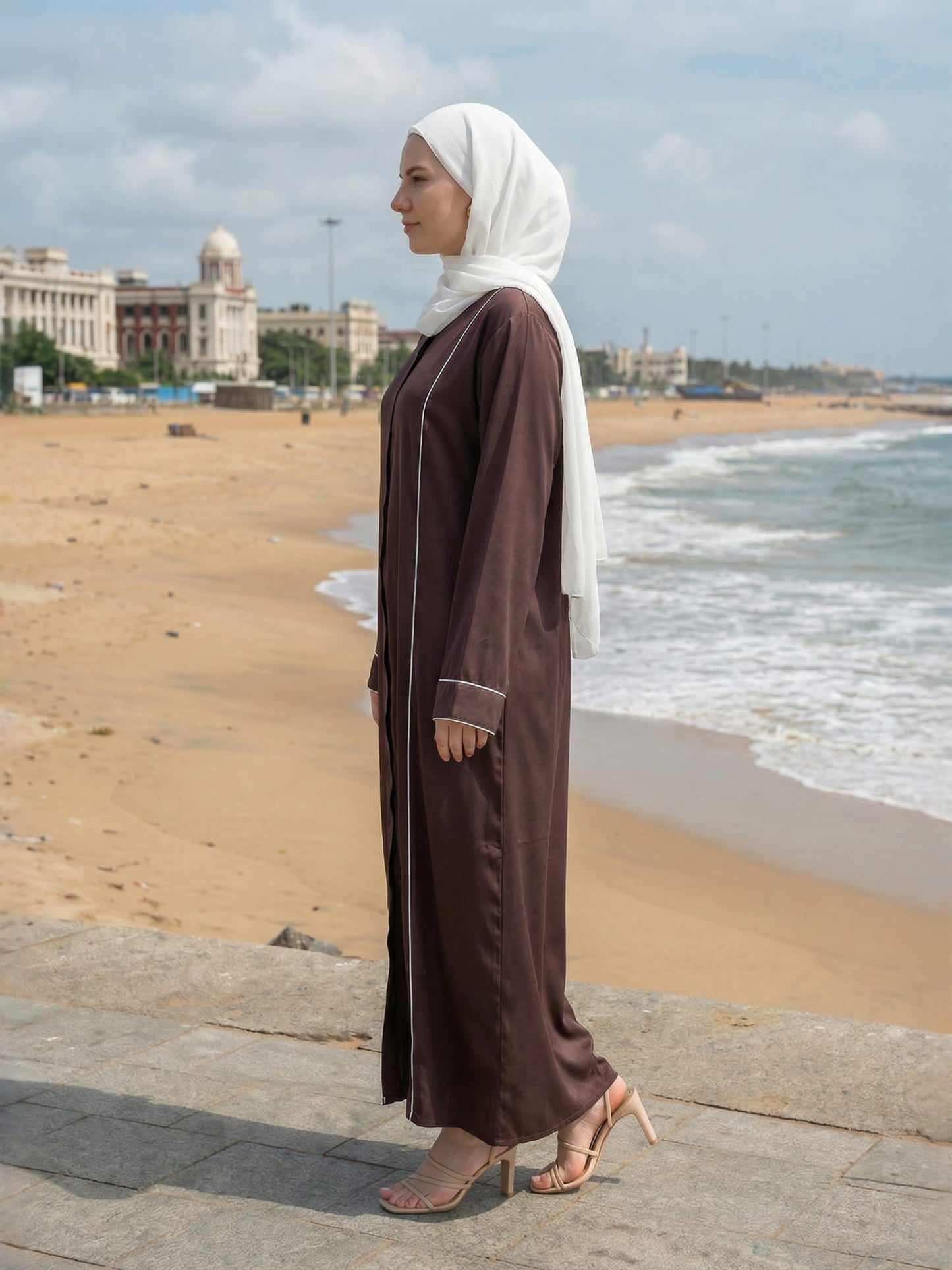 Minimalist Brown Abaya with Contrast Piping