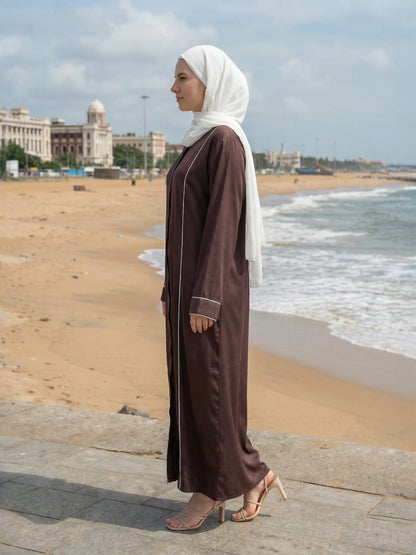 Minimalist Brown Abaya with Contrast Piping