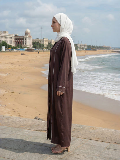 Minimalist Brown Abaya with Contrast Piping