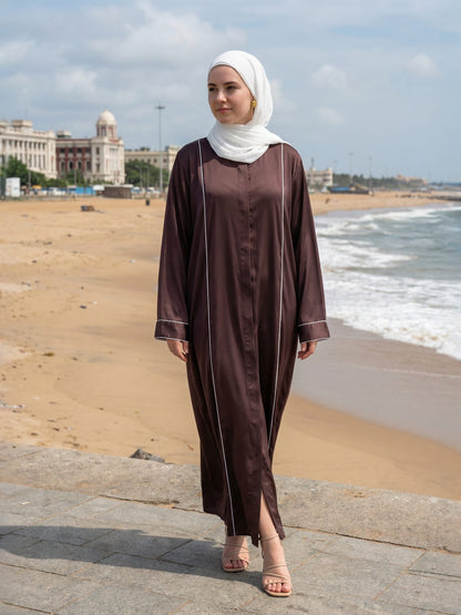 Minimalist Brown Abaya with Contrast Piping