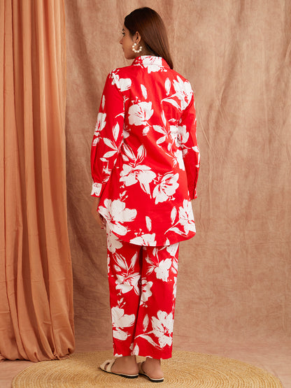 Red & White Floral Co-Ord Set – Bold Blossom Edition