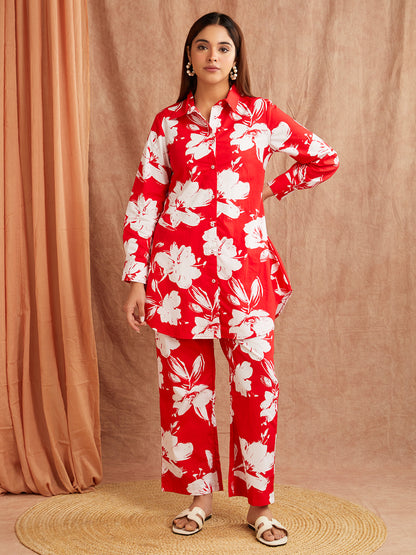 Red & White Floral Co-Ord Set – Bold Blossom Edition