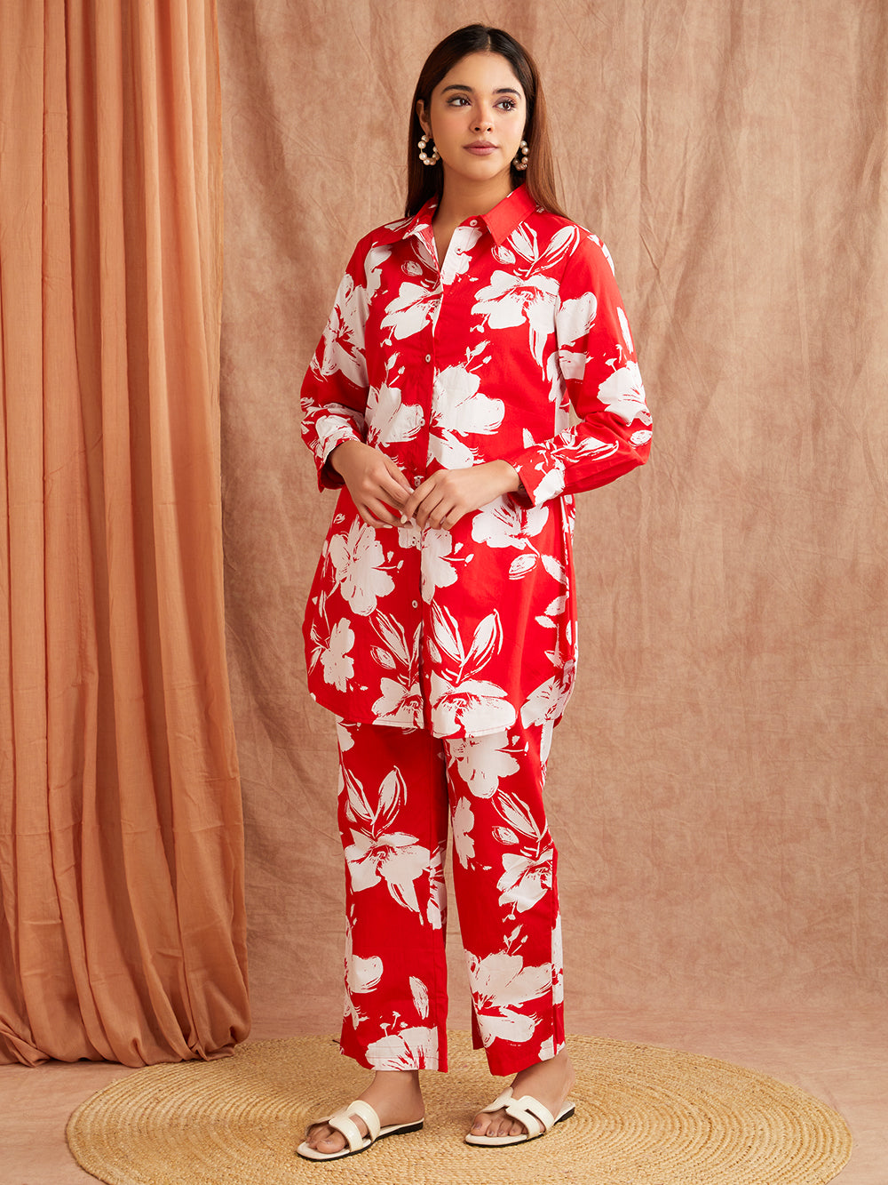 Red & White Floral Co-Ord Set – Bold Blossom Edition