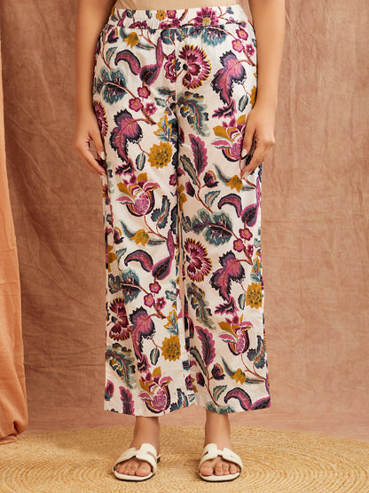 White Multi-Colored Floral Co-Ord Set – Effortlessly Artsy & Chic