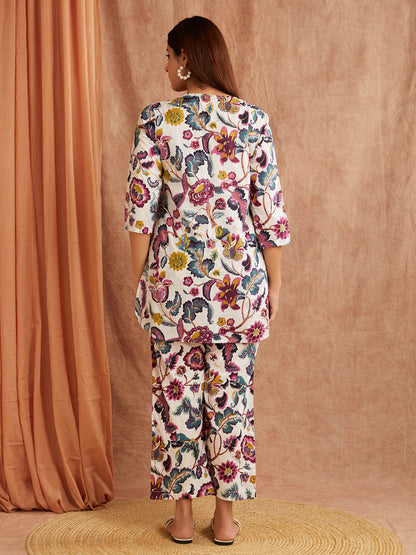 White Multi-Colored Floral Co-Ord Set – Effortlessly Artsy & Chic