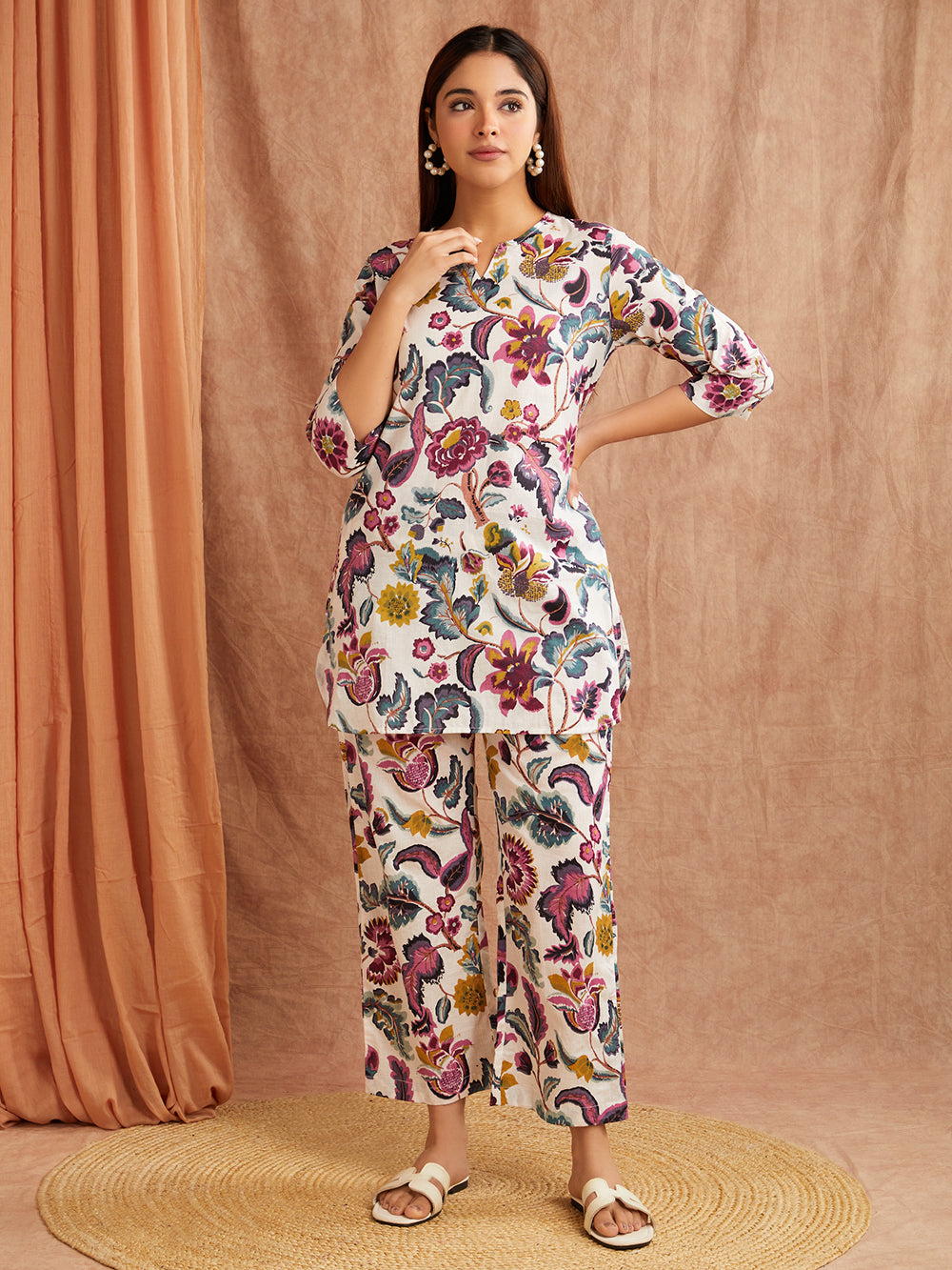 White Multi-Colored Floral Co-Ord Set – Effortlessly Artsy & Chic