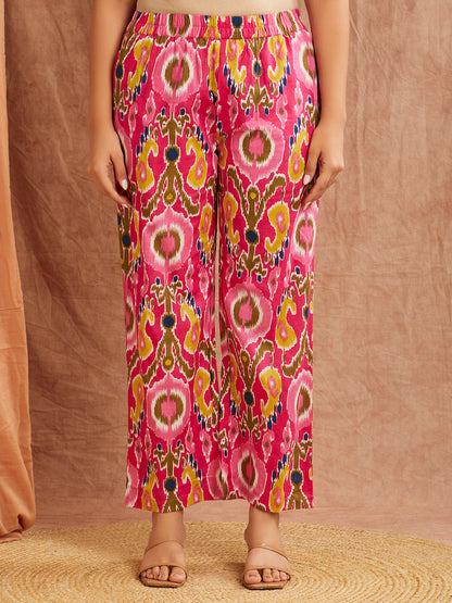 Fuchsia Pink Printed Co-Ord Set – Bold & Vibrant Straight Fit