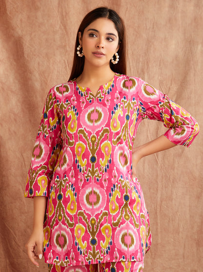 Fuchsia Pink Printed Co-Ord Set – Bold & Vibrant Straight Fit