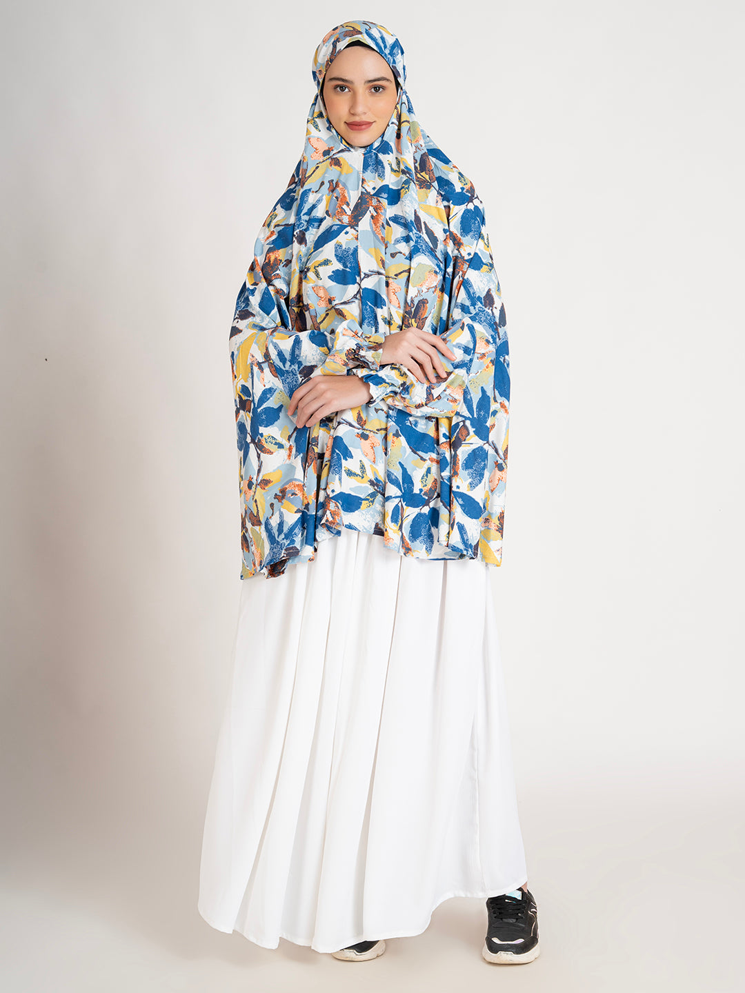 Floral Printed Long Sleeves Premium Viscose Namaz Makhna with Elasticated sleeves
