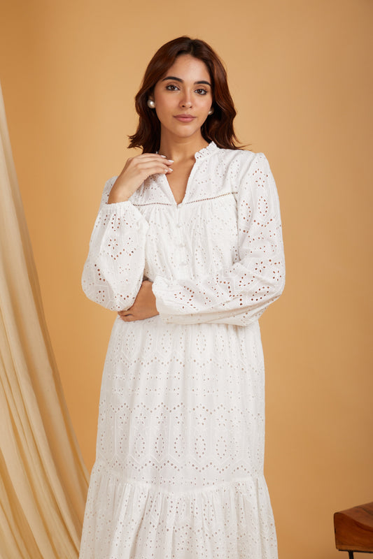 Premium Cotton Broadries Cotton Maxi Dress with lining