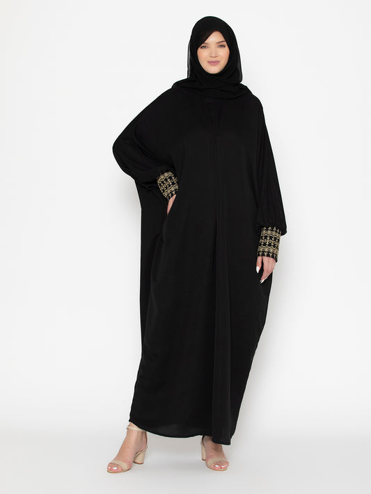 Embroidered Cuff Abaya With Scarf