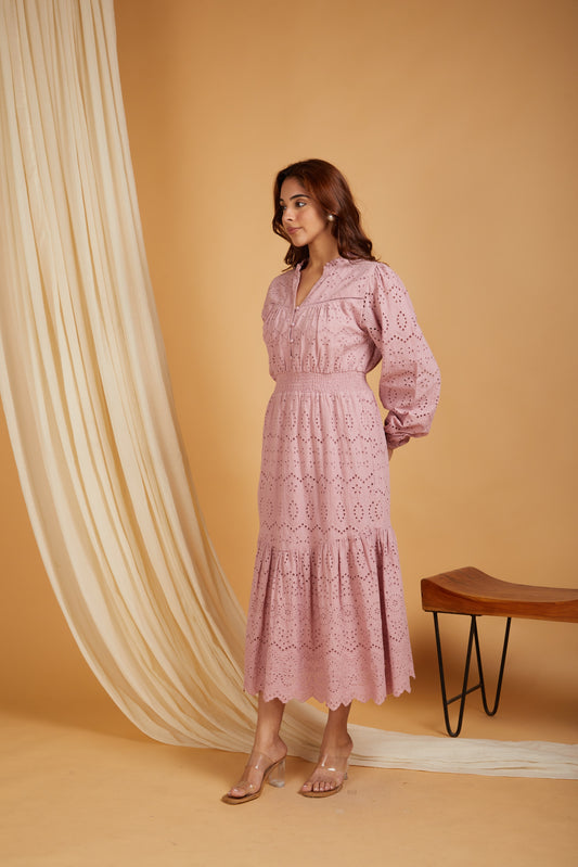 Women Self Design Cotton A-Line Maxi Dress with lining