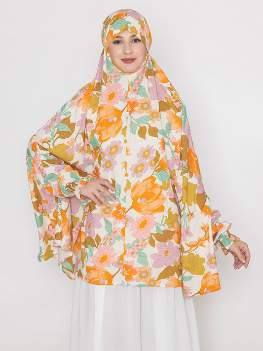 Floral Printed Namaz Makhna with Elasticated Sleeves